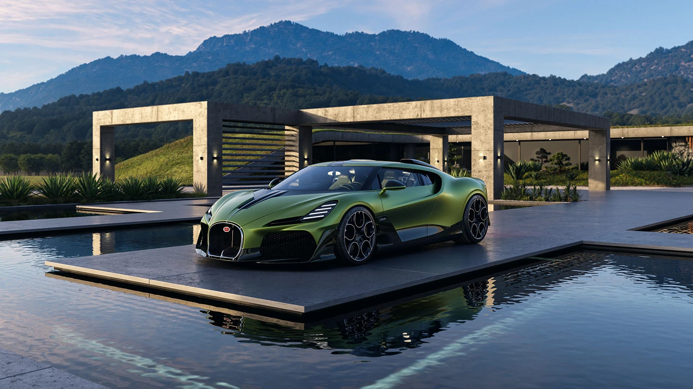 bugatti Chiron brouillard Render c4d corona architecture visualization cgı