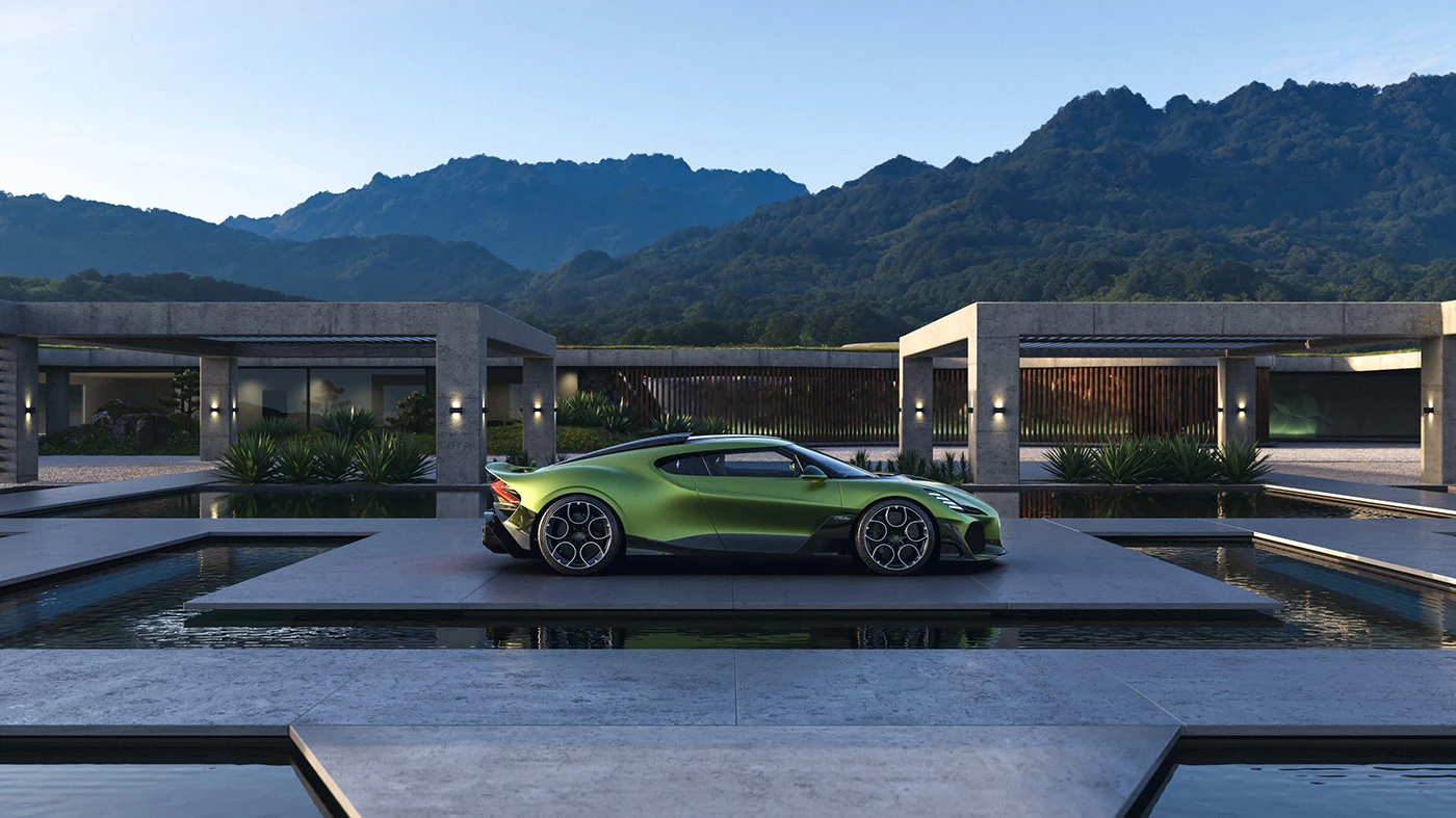 bugatti Chiron brouillard Render c4d corona architecture visualization cgı