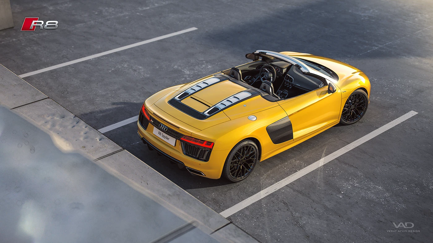 Audi R8 spyder CGI vray rendering yellow fullcgi