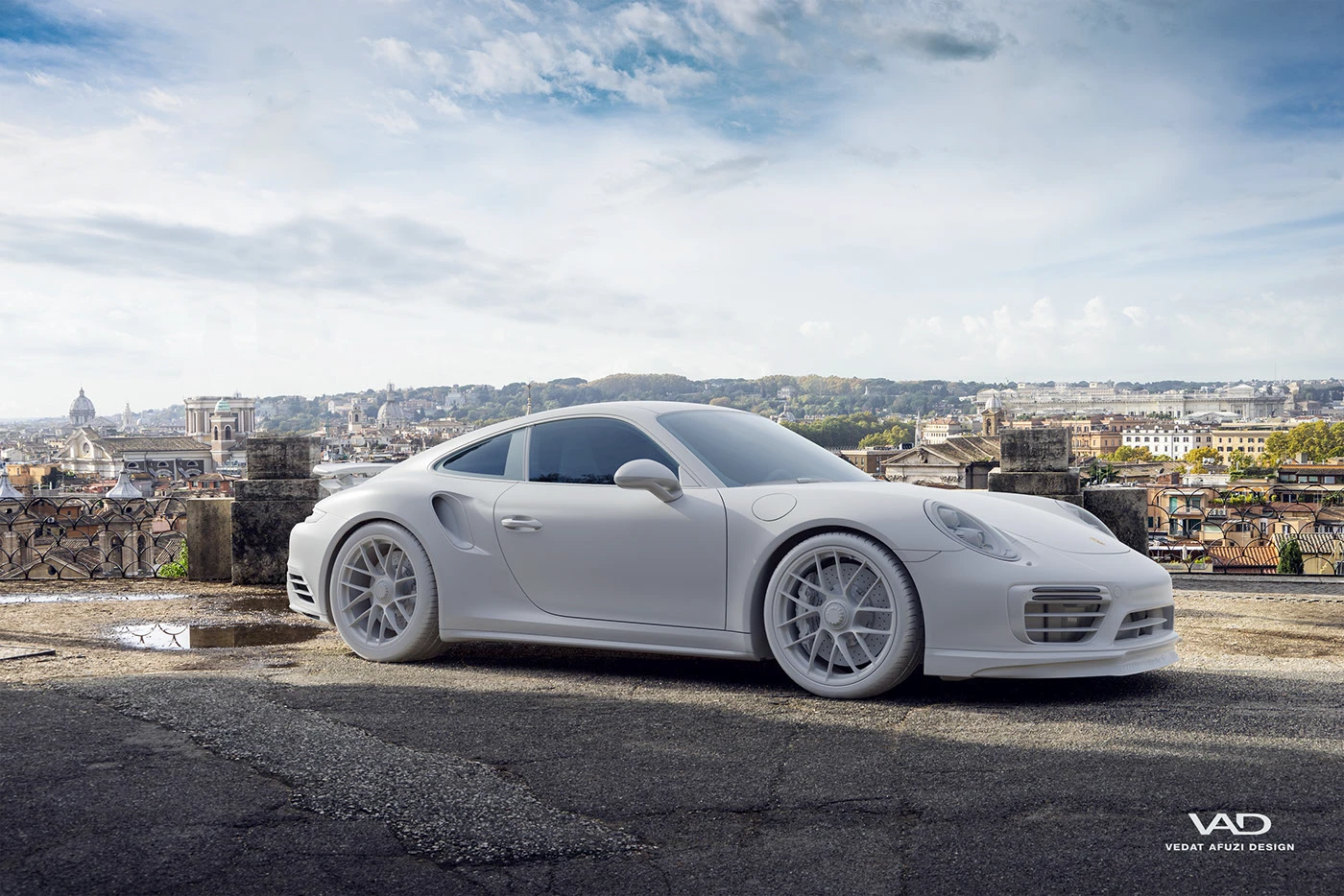 Porsche turbo corona 3ds max CGI rendering backplate silver carpaint post-production