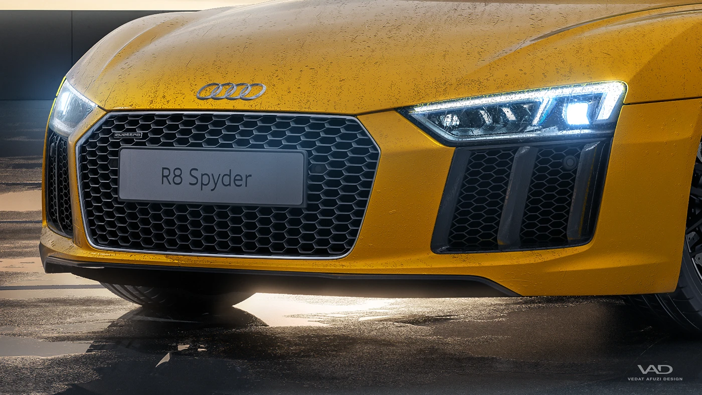 Audi R8 spyder CGI vray rendering yellow fullcgi