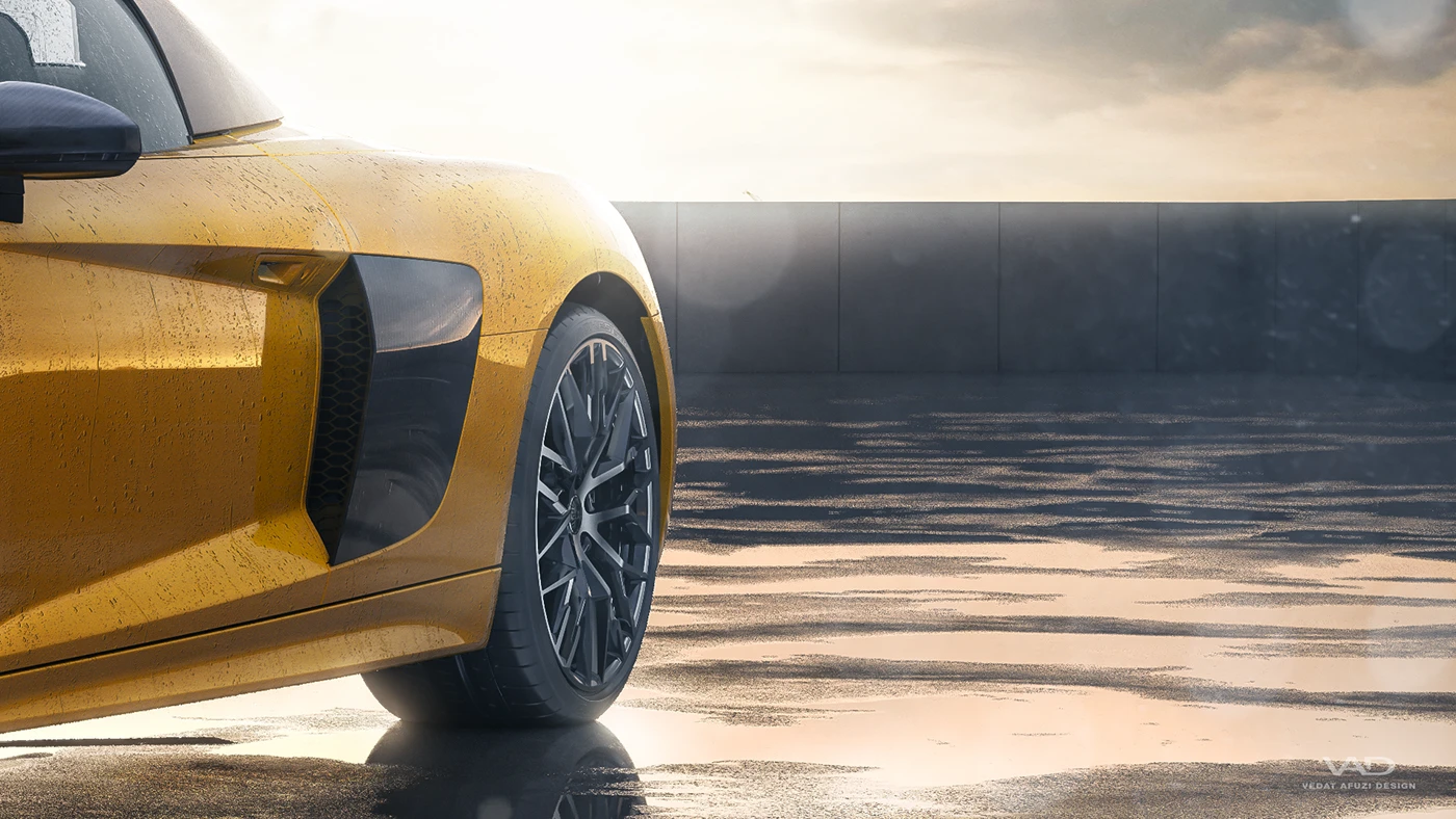 Audi R8 spyder CGI vray rendering yellow fullcgi