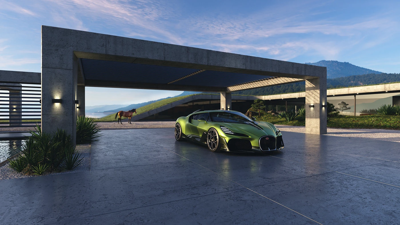 bugatti Chiron brouillard Render c4d corona architecture visualization cgı