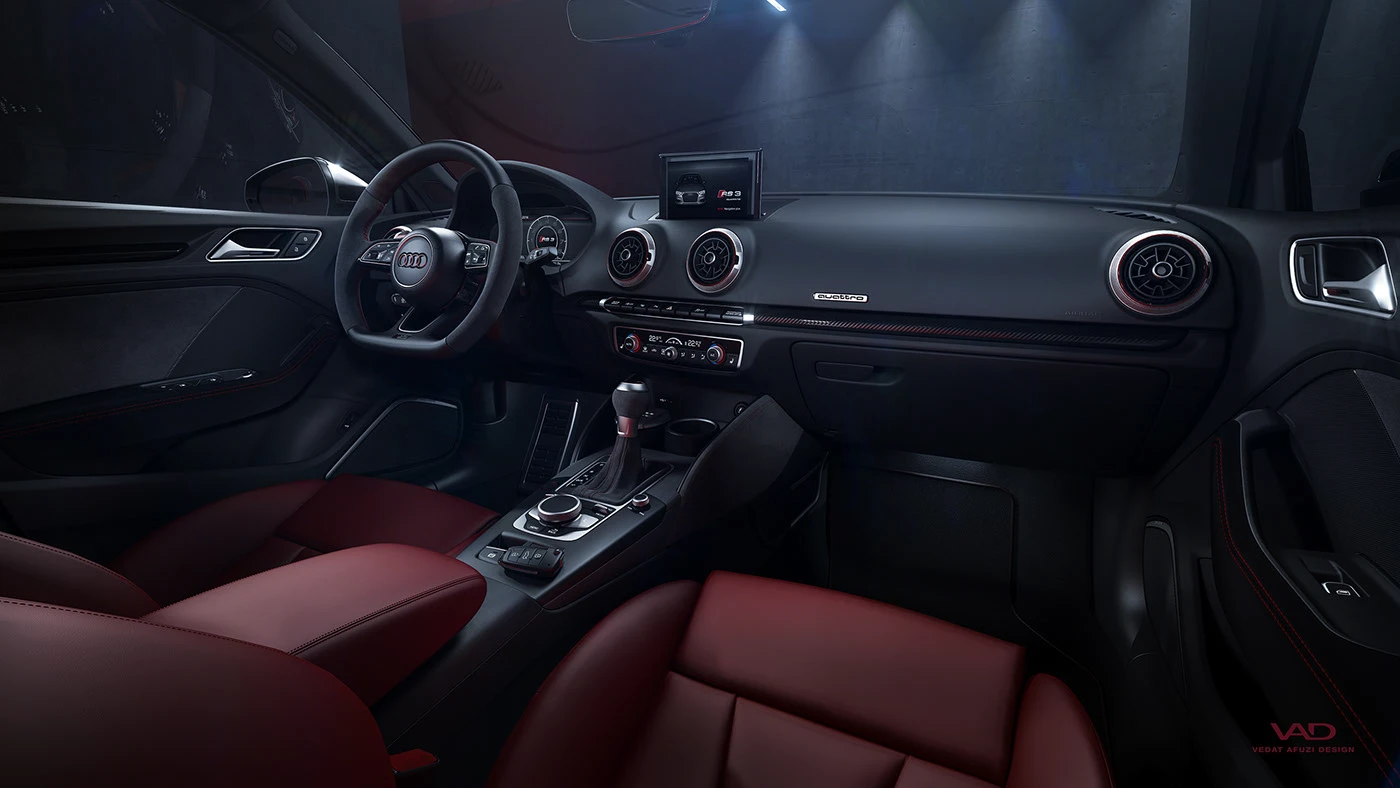 Audi rs RS3 vray rendering c4d Interior retouch car lighting