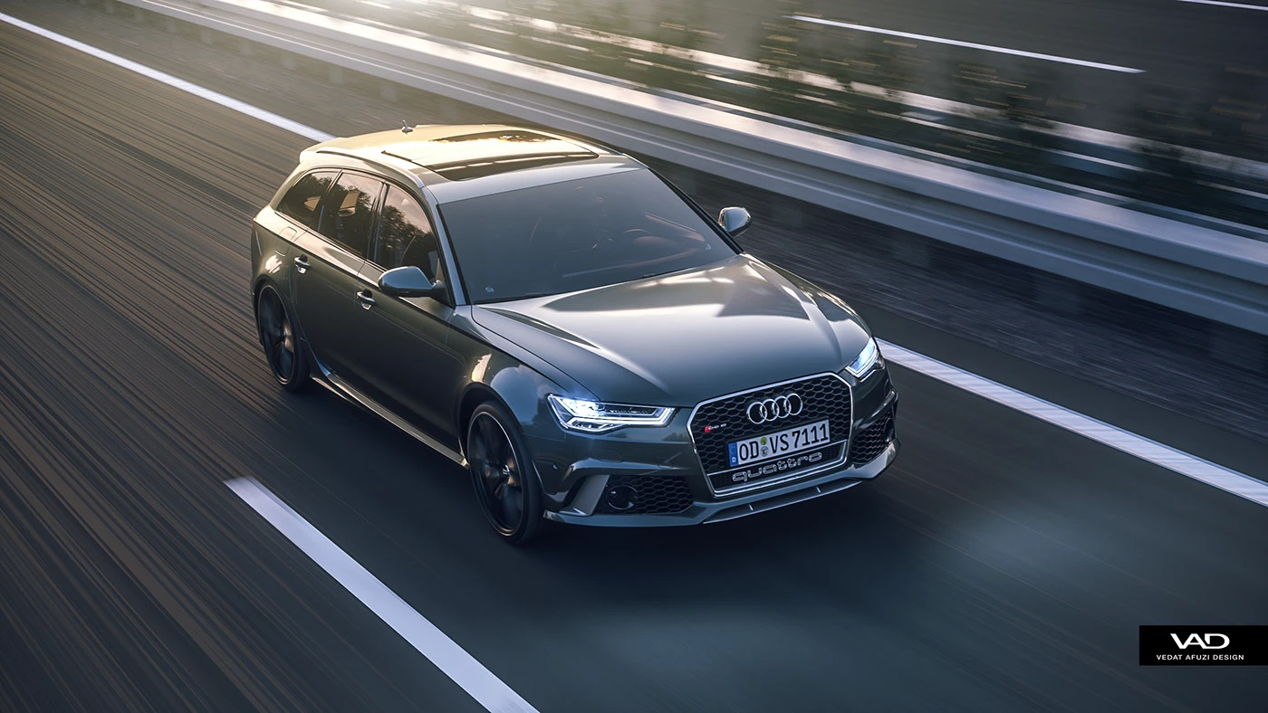 Audi rs rs6 race AUTOBAHN freeway fast rendering octane Octane Render compositing automotive fotorealistic quattro