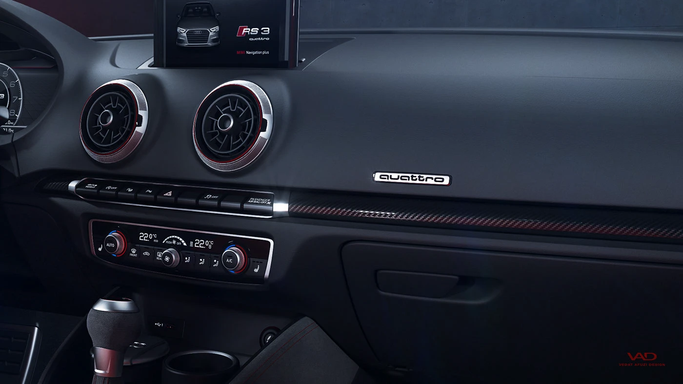 Audi rs RS3 vray rendering c4d Interior retouch car lighting