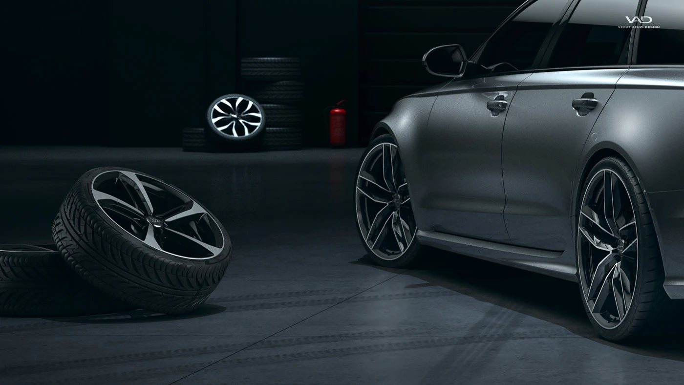 Audi rs6 garage vray lighting carpaint transportation rendering CGI
