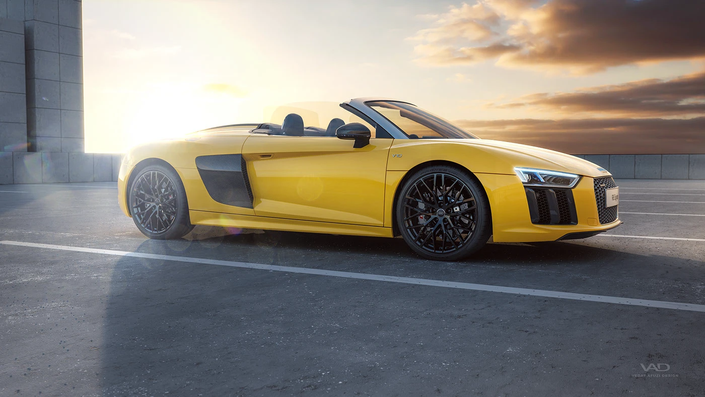 Audi R8 spyder CGI vray rendering yellow fullcgi
