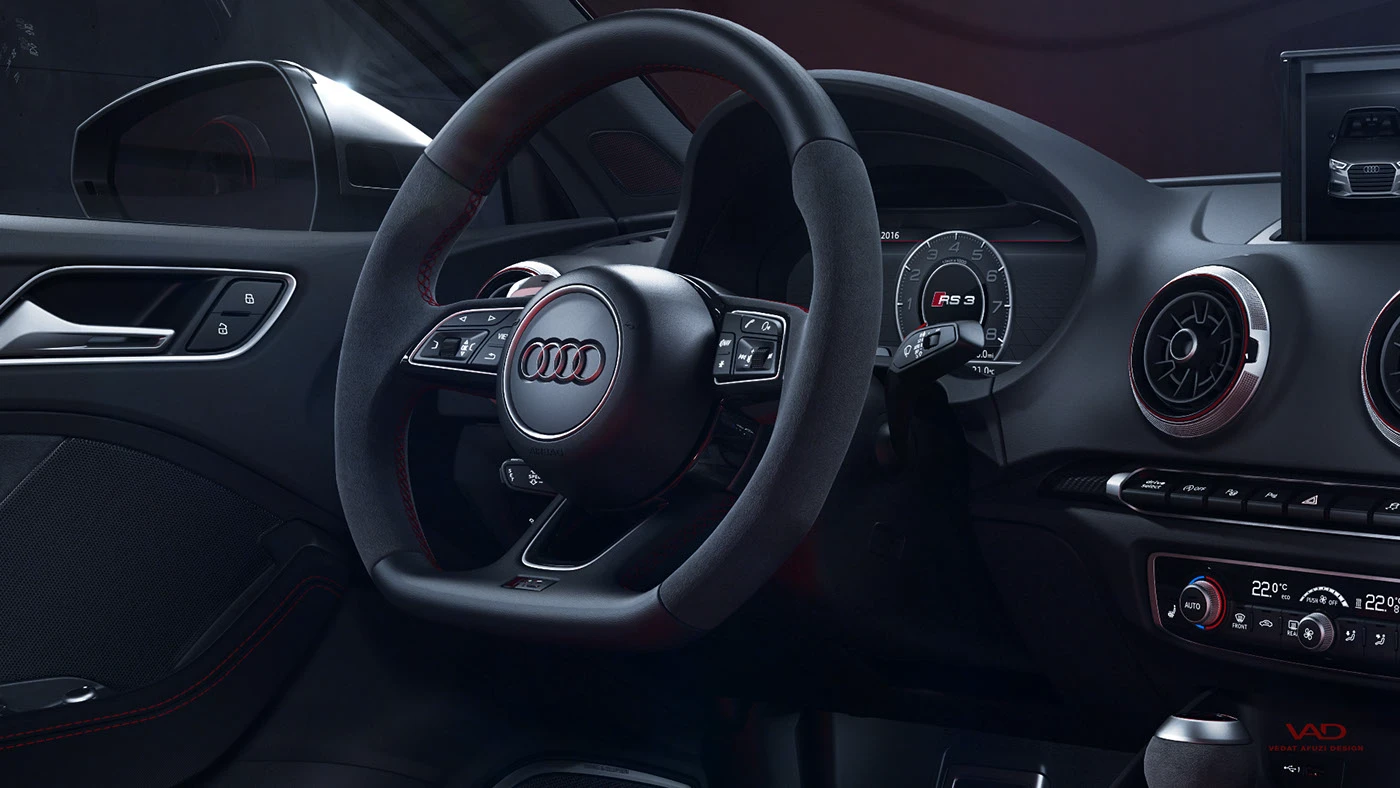 Audi rs RS3 vray rendering c4d Interior retouch car lighting